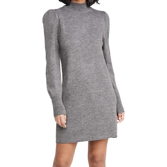 WAYF Lola Puff Sleeve Mock Neck Sweater Dress Gray size Medium NWOT - Picture 1 of 10